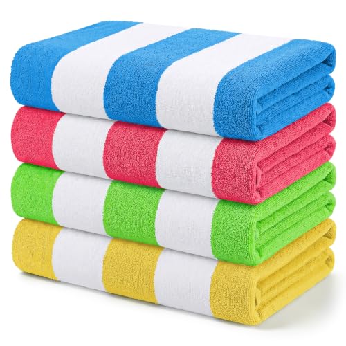 Exclusivo Mezcla 4-Pack Large Microfiber Beach Towels Set Quick Dry Pool/Swimming/Bath Towel for Adults/Kids (Blue/Hot Pink/Green/Yellow 76cm x 152cm) Lightweight and Highly Absorbent