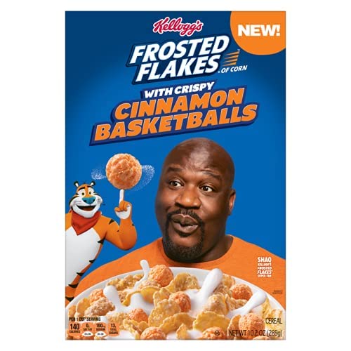 KELLOGG'S FROSTED FLAKES SHAQ WITH CRISPY CINNAMON BASKET BALLS CEREAL