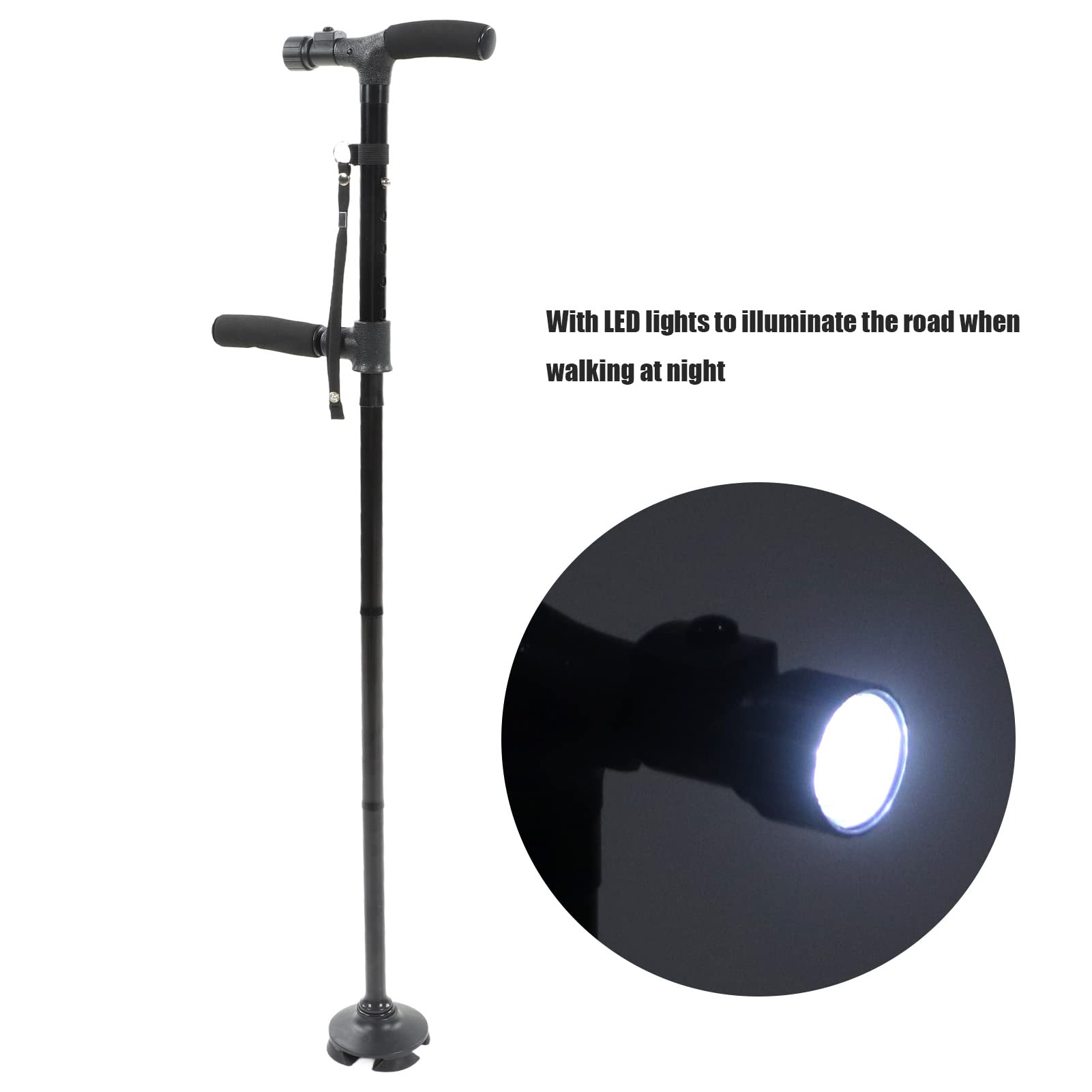 Bastone da Passeggio, Bastone da Passeggio Pieghevole con Luce LED, Bastone da Passeggio Pieghevole Regolabile in Altezza di 360 Gradi e Bastoni da Passeggio per Uomini Donne Anziani, Impugnatura
