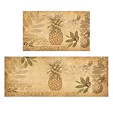 Boho Pineapple Kitchen Rugs and Mats for Floor 2 Piece Sets, Pineapple Floor Mat for Kitchen, Pineapple Kitchen Rug in Front of Sink for Standing for Boho Kitchen Decor 17'X30'+17'X47'