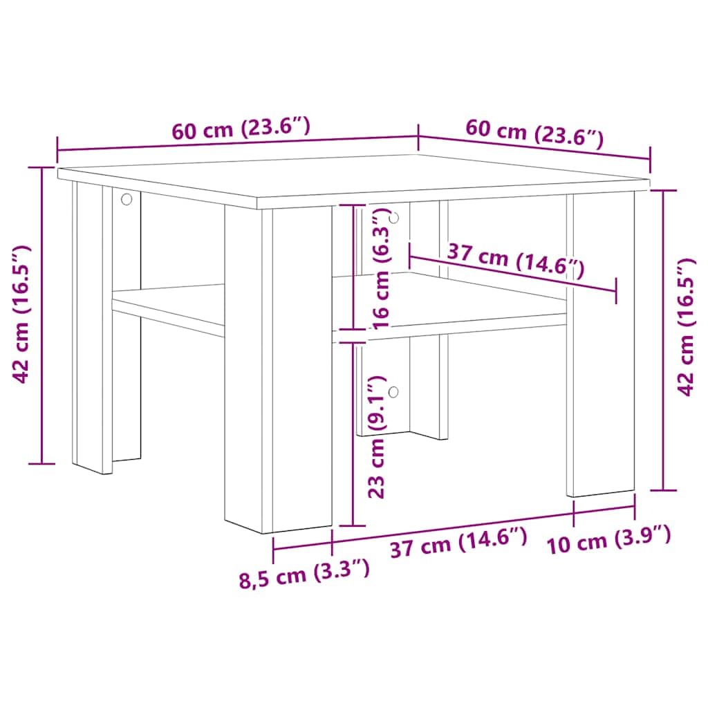 Couchtisch Schwarz aus Holzwerkstoff 60x60x42 cm mit Ablagefach stabile Konstruktion Wohnzimmertisch Beistelltisch Sofatisch mit Stauraum modernes Design