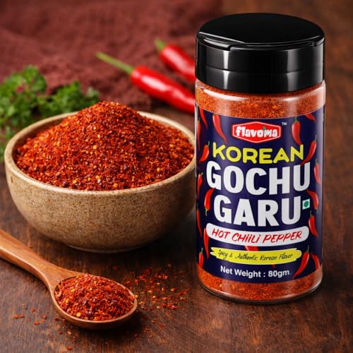 Image of Flavoma Korean Gochugaru Hot Pepper Powder, 80g Korean Chili Pepper Coarse Flakes, Product of Korea
