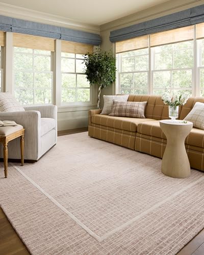 Image of Loloi Chris Loves Julia Briggs Blush /Ivory 9'-3 inch x 13' Area Rug | BRG-01 Approx. 9x13 Pink Living room Dining room Bedroom, Minimalist, Muted, Hand-Tufted, Area Rug