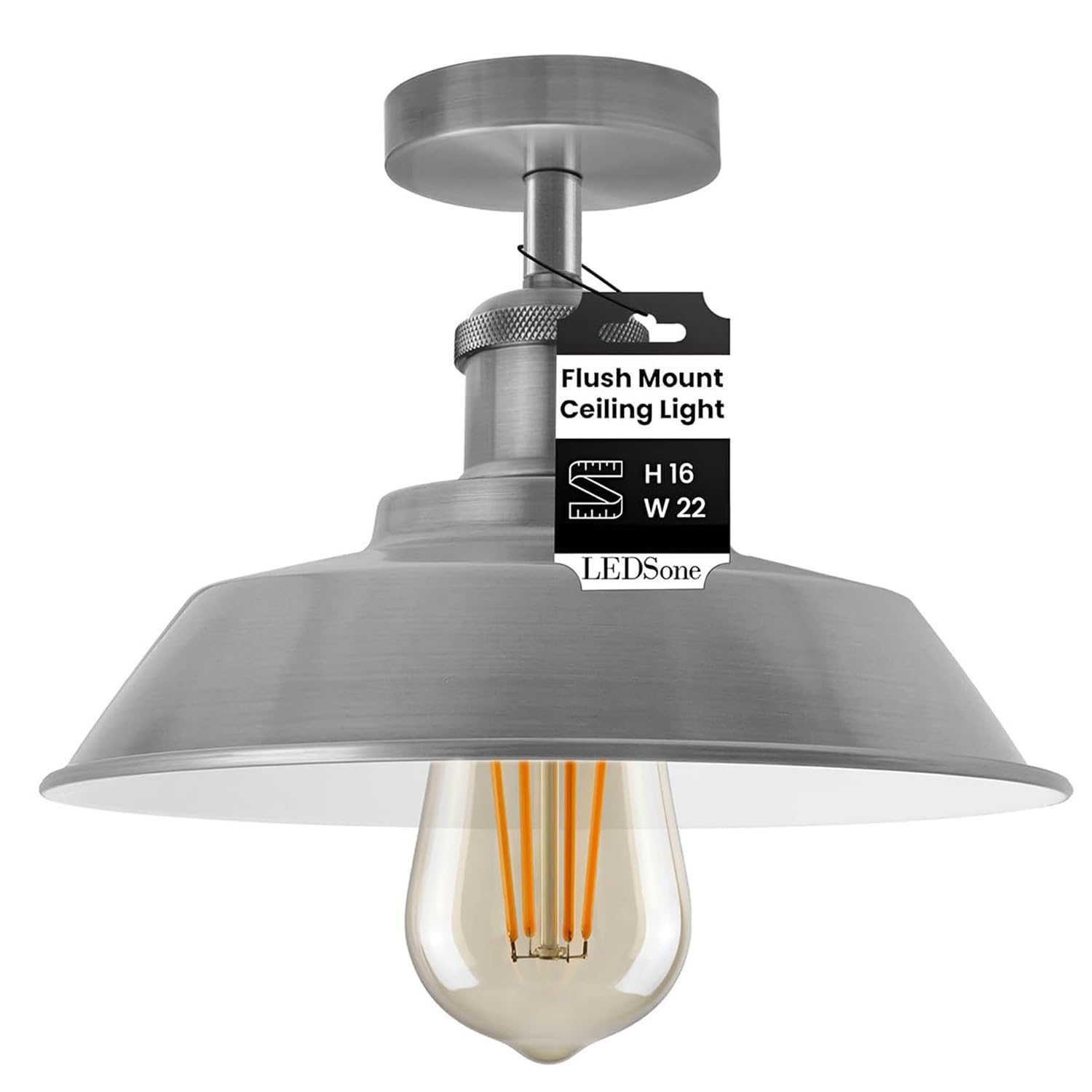 Ledsone Satin Nickel Semi Flush Mount Vintage Industrial Ceiling Light Industrial Metal Lampshade Ceiling Light Mini Pendant Lighting For Farmhouse Porch Kitchen