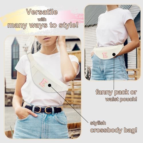 Image of MAXTOP Birthday Gifts for Women Men,Personalized Initial Letter Patch Fanny Pack Crossbody Bag with 3-Zipper Christmas Gift Trendy Stuff for Daughter Sister Her,Beige E
