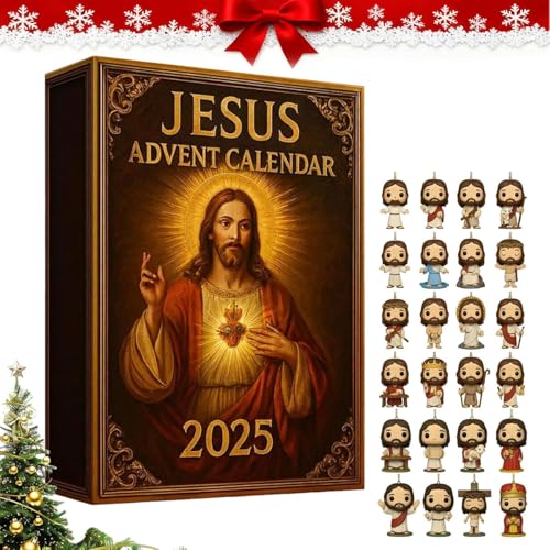 Calendario de Adviento de Jesús 2025, calendario de Adviento de Jesús 2025 con 24 figuras diferentes de Jesús para adornos de árbol de Navidad, cuenta regresiva de Navidad cristiana para familias