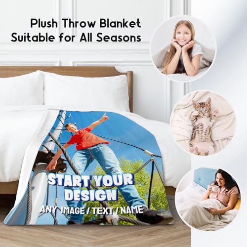 Personalized Blanket with Photo - Custom Gift for Kid Adults - Picture Blanket with Name, Soft Flannel Throw for Couch, Bed - 4 Sizes