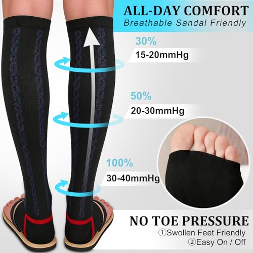 Image of 30-40mmHg Medical Graduated Compression Socks for Women&Men Circulation-Compression Stockings-Knee High Socks for Support,Hiking,Running