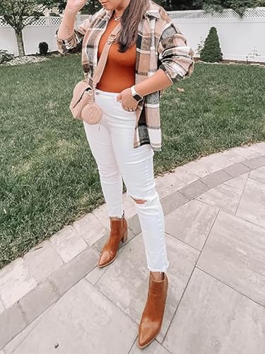 Womens Booties Pointed Toe Stacked Heel Fashion Chelsea Ankle Boots3