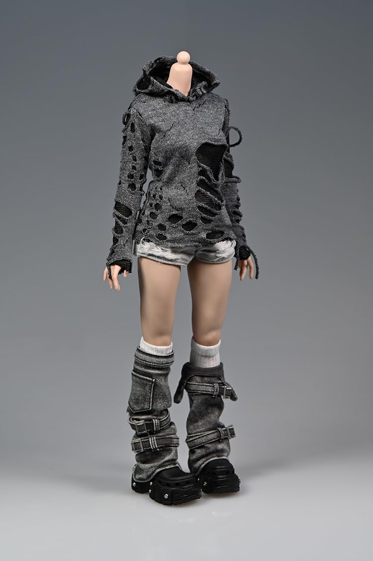 Fremego 1/6 Scale Female Clothes,Female Denim Ankle Socks Calf Cuff Chaps Clothing for 12inch PH TBL JO Worldbox Action Figure (Black)