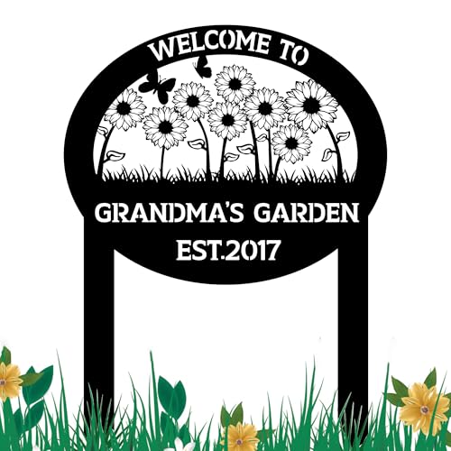 Personalized Metal Garden Sign with Stake Custom Flowers Garden Decor for Outdoor Custom Family Name Sign Patio Decorations Lawn Art Farmhouse Decorative Housewarming Gift