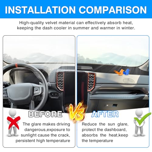 Image of Autorder Dashboard Cover Mat for 2024 2025 2026 Ford Ranger Accessories Dash Cover Upgrade Dash Mat Sunshade Glare UV Rays Protectorver Mat