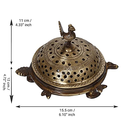 Image of eCraftIndia Golden Brass Peacock Decorative Dhoop Holder Incense Burner for Home Temple Pooja Mandir | Incense Holder Gift for Diwali Housewarming