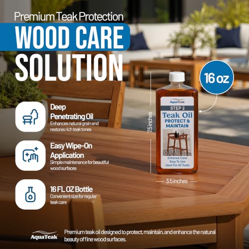 Image of AquaTeak Premium Teak Oil, 16 oz, Restores & Protects Wood Furniture