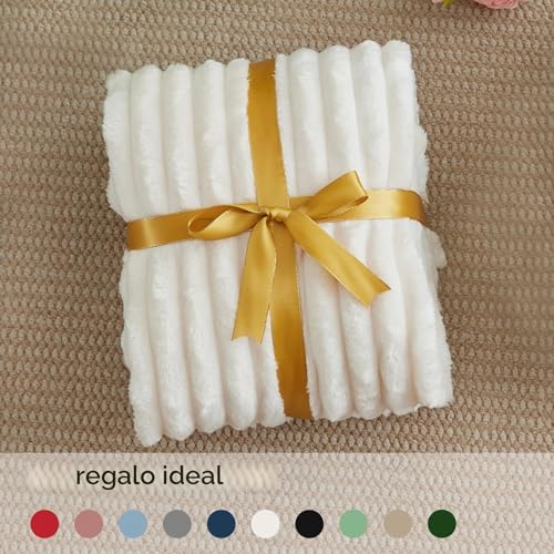 Miniatura 7 de Bedelite Manta Para Cama 90 - Manta De Felpa Franelada A Rayas, 150x200 Cm, Blanco Crema, Suave, Acogedora Y Cálida, Regalo Para Mujer Y Hombre