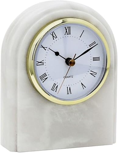 Khan Imports Reloj decorativo de mármol blanco, escritorio de piedra o estante de 6 pulgadas