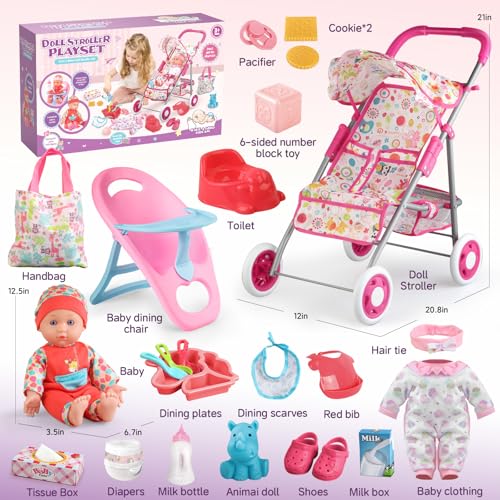image for YIYBM Baby Doll Stroller Set Toys for Girls Toddlers 3-5 4-6 Gifts,Bab