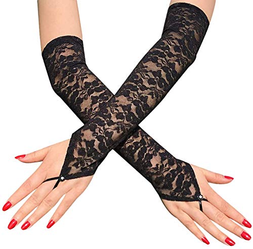 BOGZON Fingerless Lace Gloves for Women, Elbow Length Long Gloves, Cosplay 20s Accessories, Black,...