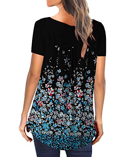 MAYAMANG blusa feminina floral túnica blusa casual gola V manga curta botões camisetas, Black+small