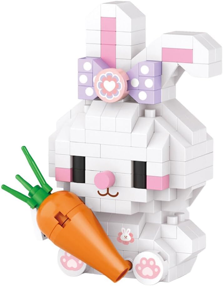 Assembled Micro Mini Blocks Rabbit Set holding a carrot