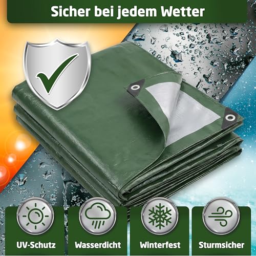 WALDNER Abdeckplane 240 g/m² | Gewebeplane mit Ösen UV-beständig & reißfest | Schutzplane für Gartenmöbel, Holz, Abdeckplane Auto, Boot & Camping | Plane (Grün/Silber, 2 x 3 m)