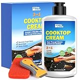 Glass Cooktop Cleaner & Polish Kit – Heavy Duty Stove Top Cleaner with Scraper & Scrubbing Pad, Removes Burnt-On Food, Grease & Tough Stains, Safe for Induction, Electric & Ceramic Cooktops – 8.8 oz