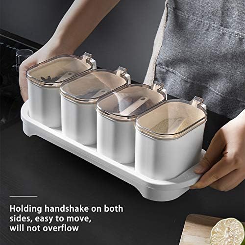 Seasoning Box Set 4pcs White Seasoning Storage Container with Spoon Airtight Seasoning Box PP Material Condiment Jars for Spice SaltSugarpepperAniseed box