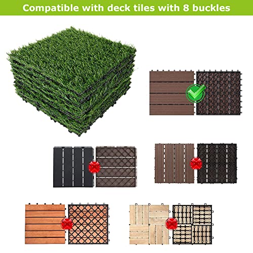 FVIEXE 9PCS Artificial Grass Turf Tile, 12 x 12 Inch Interlocking Deck Tiles Turf Squares Fake Grass Mat for Pet, Dogs, Patio, Balcony Apartment Indoor Outdoor Flooring Decor Grass Turf Rug - Thumbnail 6