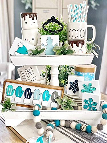 Rustic Wood Two Tiered Tray by Felt Creative Home Goods, Rectangle 2 Tier Serving Tray for Coffee Bar, Kitchen Counter, Dining Room Table, Cupcake Stand, Holiday and Farmhouse Decor (Rustic White)