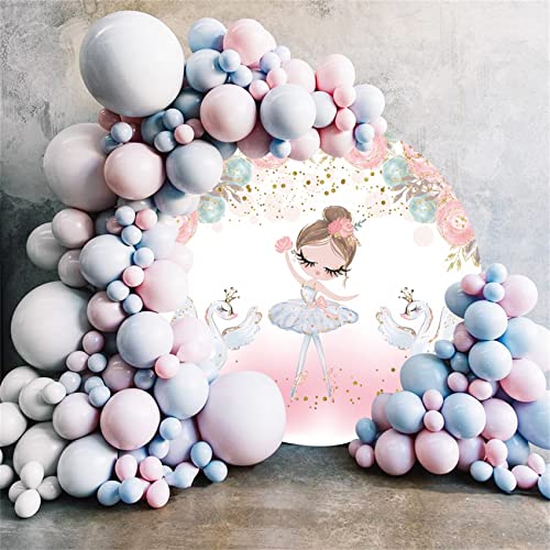 Yeele 7.5x7.5ft Ballet Round Backdrop for Girls Swan Girls Tutu Birthday Party Photography Background Ballerina Baby Shower Decorations Banner Blush Pink Glitter Ballet Shoes Tutu Photo Booth Props - Thumbnail 4