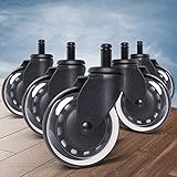 ✔FÁCIL DE INSTALAR --- No se necesitan herramientas! Simplemente invierta su silla y quite las ruedas viejas de la silla agarrando la rueda firmemente y tirando del vástago hacia fuera. Tarda incluso menos de un minuto en terminar.