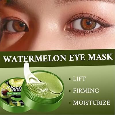 Avocado Eye Masks 60Pcs - Hydrating Under Eye Patches with Aloe Vera, Hyaluronic Acid - Cooling Gel Mask for Puffy Eyes, Dark Circles & Fine Lines (Avocado Green)