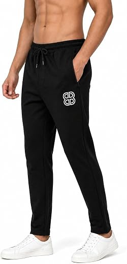 Twin Bro's Men’s Cotton Track Pants – Black Breathable, Premium Zipper Pockets Comfortable for Gym, Running, Jogging, Trav...