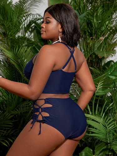 Image of SOLY HUX Women's Plus Size Bikini Set Sexy Swimsuit Lace Up Tummy Control 2 Piece Bathing Suit