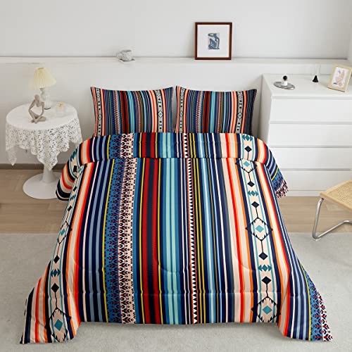 Erosebridal Bohemian Comforter Set Boho Striped Bedding Set for Teens Boys,Tribe Aztec Duvet Insert Colorful Mexican Style Bed Quilt Bohemian Style Room Decor Queen,Southwestern Decor