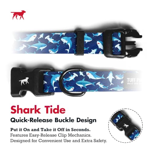Image of Tuff Pupper Premium Adjustable Dog Collar, Stylish Pattern Collars Designed in USA, Quick Release Buckle, Shark Tide Medium (1 Inch Wide x 13-18 Inch Neck)