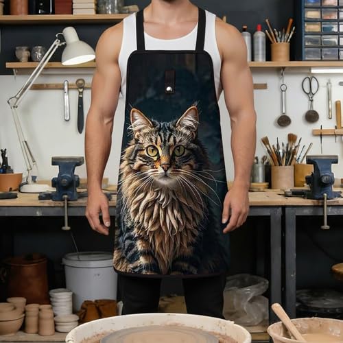 Delantal de trabajo con diseño de gato y bolsillos ajustable miniatura 4