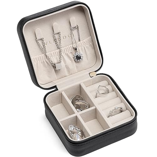 Vlando Travel Jewelry Box Organizer, Portable Jewelry Box, Small Jewelry Organizer Box for Girls Women Gift Rings Earrings Necklaces Storage,Black