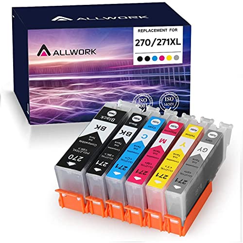 Allwork Compatible PGI-270XL CLI-271XL Ink Cartridge Replacement for Canon 270XL 271XL use for Pixma MG7720 TS9020 TS8020 MG7700 Printer (1 PGBK 1 Black 1 Gray 1 Cyan 1 Magenta 1 Yellow) 6 Pack