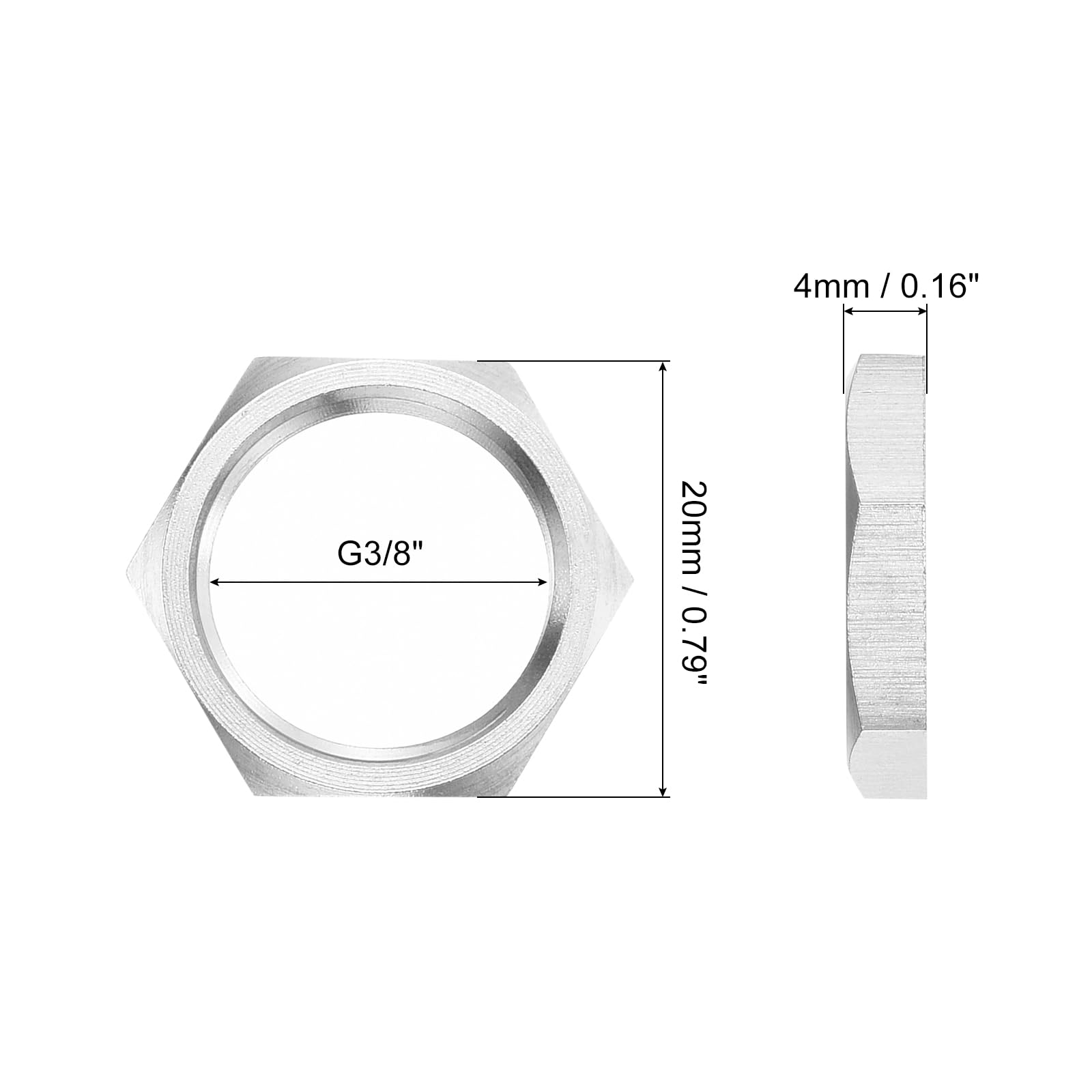 QUARKZMAN G3/8 Dado Bloccaggio Sottile Esagonale Raccordo Tubi, Fissaggio Femmina Controdado per Impianti Idraulici, Acciaio Inossidabile 304 2pz