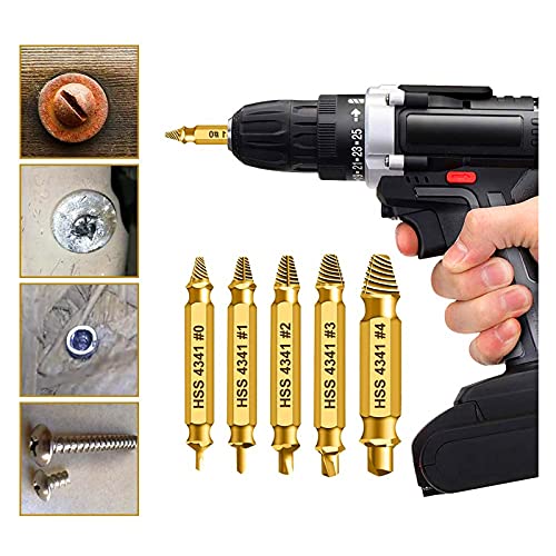 Newder HSS 4341 Schraubenausdreher Set, 5-teilig M3-M18 Beschädigte Schrauben Entferner, Linksdreher mit Sechskant-Schaft, für Akkuschrauber und Bohrmaschinen, Titannitrid-beschichtet, Goldfarben