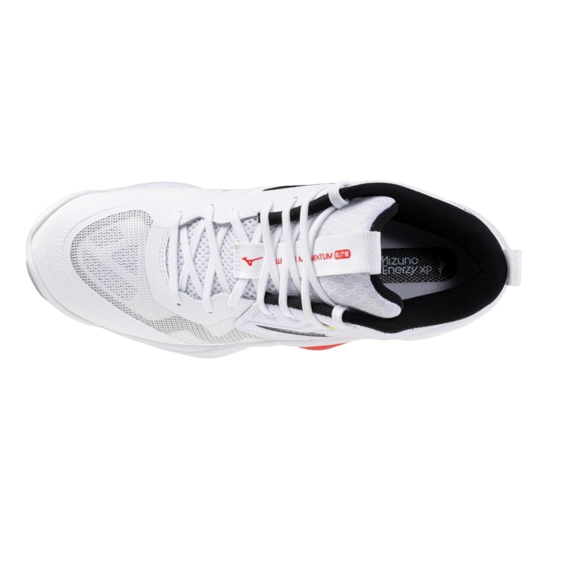 Mizuno Wave Momentum Elite Mid, Chaussures de volley-ball, Blanc/Noir, Amortissement Enerzy, Stabilité Avancée
