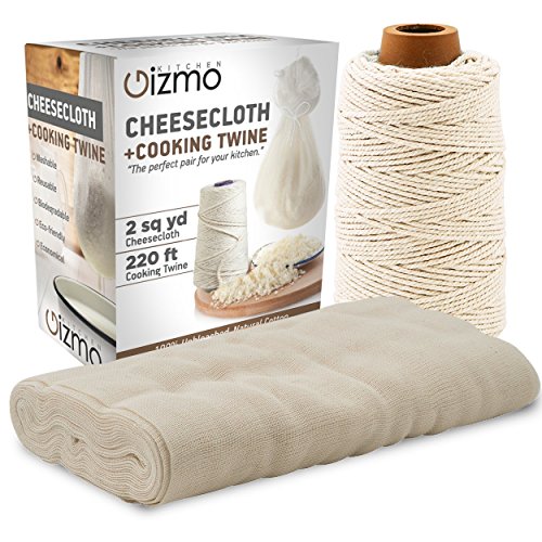 Kitchen Gizmo Cheesecloth And Cooking Twine - Grade 50 100% Unbleached Cotton Strainer | 2 Sq. Yards Cheese Cloth For Straining, With 220Ft. Butcher Twine, Food Grade Bulk Homesteading Supplies #TOP24