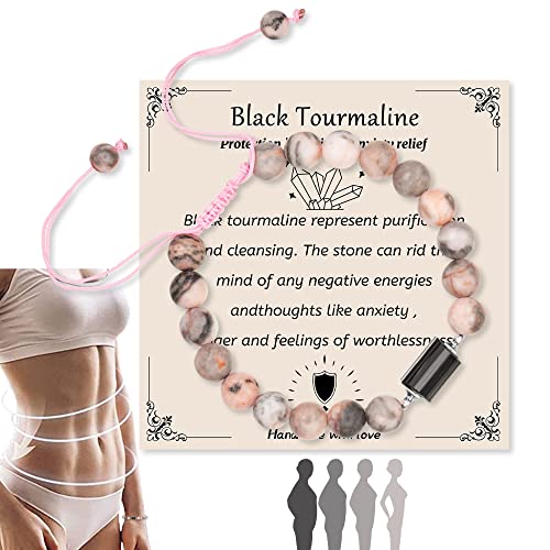 LINY Triple Protection Bracelet - Natural Stone Beads Healing Energy Bracelet Adjustable Braid Rope Tourmaline Bracelet for Women Men