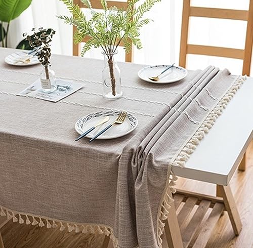 Nappe café clair brodée décoration de table protection rectangulaire 140x300cm