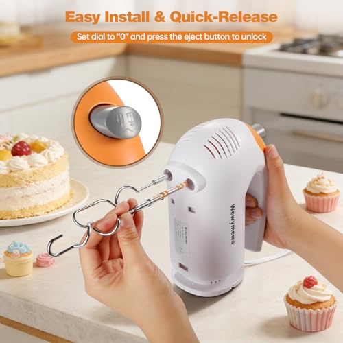 Image of 300W 5-Speed Electric Hand Mixer with 3 Thickened Nesting Mixing Bowls, Measuring Cups and Spoons, Complete Kitchen Cake Mixer with Paddle, Dough Hook and Whisk for Baking