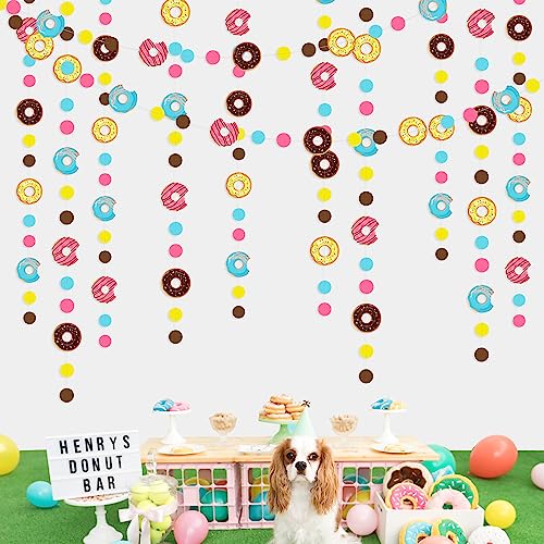 Image of pinkblume Donut Party Decorations Polka Dot Sweet Doughnut Garland Streamer Banner Cutouts for Birthday Baby Shower Wedding Bridal Shower Anniversary Engagement Party Decorations Supplies