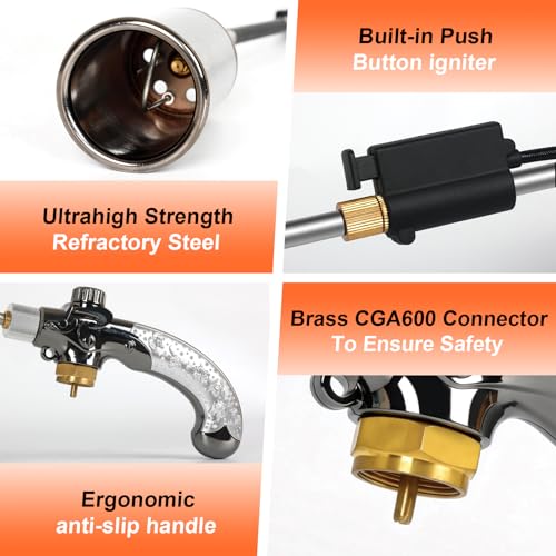 Image of Propane Torch Weed Burner,Extended Blow Torch with Flame Control Valve, Flame Thrower Detachable Long Arm,Burner Torches for Outside, Yard,Garden,BBQ,Weeding,Wood,Melting Snow (37Inch)