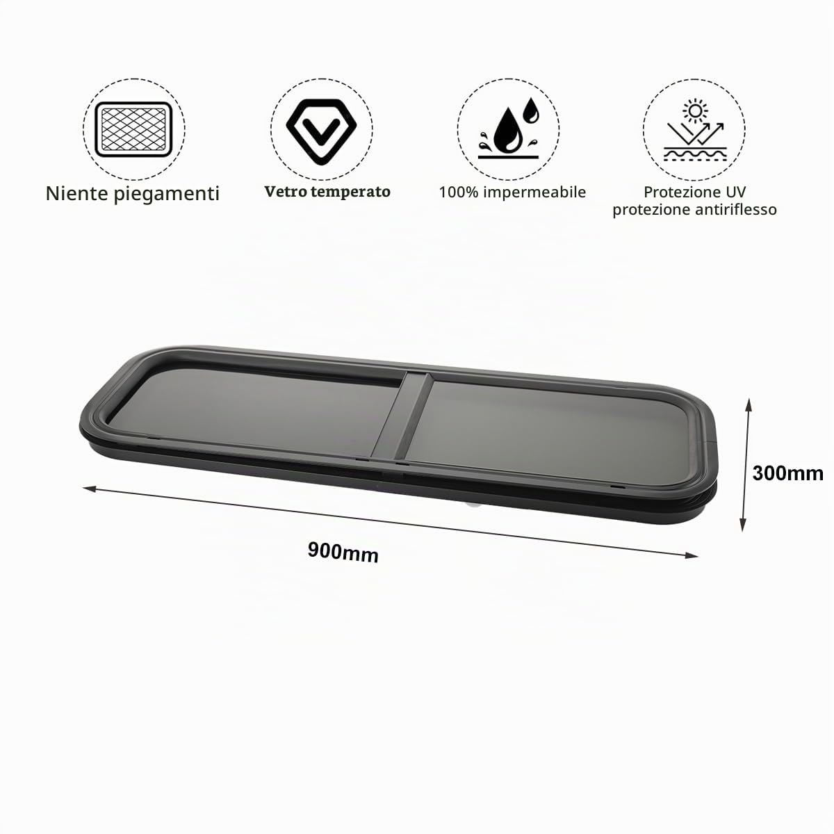 Finestra per Roulotte, 900x300mm Finestra Laterale per Camper e Rimorchi Sostitutive con Rete per Insetti, Finestra per Furgone Sostitutive con Angoli Arrotondati per Auto di Ingegneria