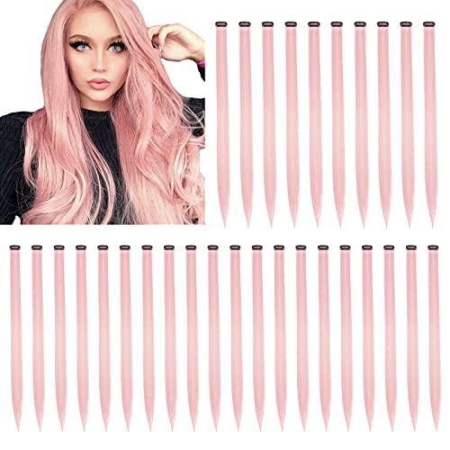 30PCS Color Straight Hair Extensions Clip in 20 Inch Princess Pink Synthetic Clip in Hair Extensions Cosplay Party Highlights Synthetic Clip in Long Hairpiece for Women Girls Kids Gift (Princess Pink)